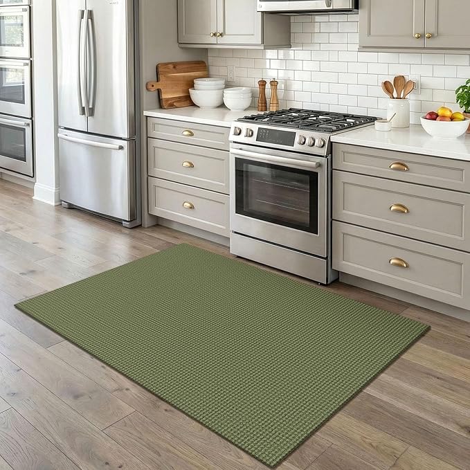 EARTHALL Woven Area Rug 4x5 Ft Washable Rugs for Entryway Non Slip Braided Throw Rugs Bedroom Carpet Cotton Entry Rug Cotton Floor Carpets for Bedroom Dining Room Living Room, Green