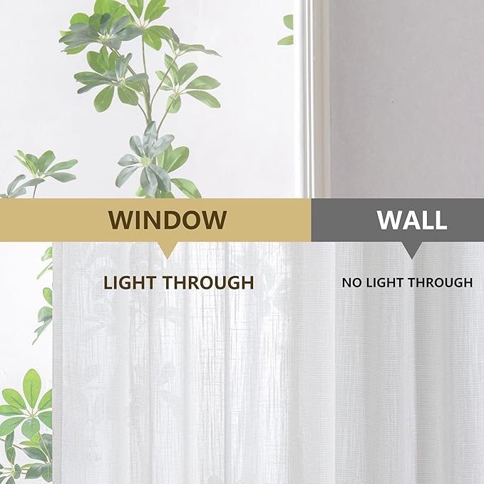 MYSKY HOME Semi Sheer Natural Linen Curtains 36 Inch Length, Light Filtering Cream Tiers Curtains Rod Pocket Neutral Window Drapes for Bathroom/Kitchen/Basement, Beige White, 34 x 36 Inch,2 Panels