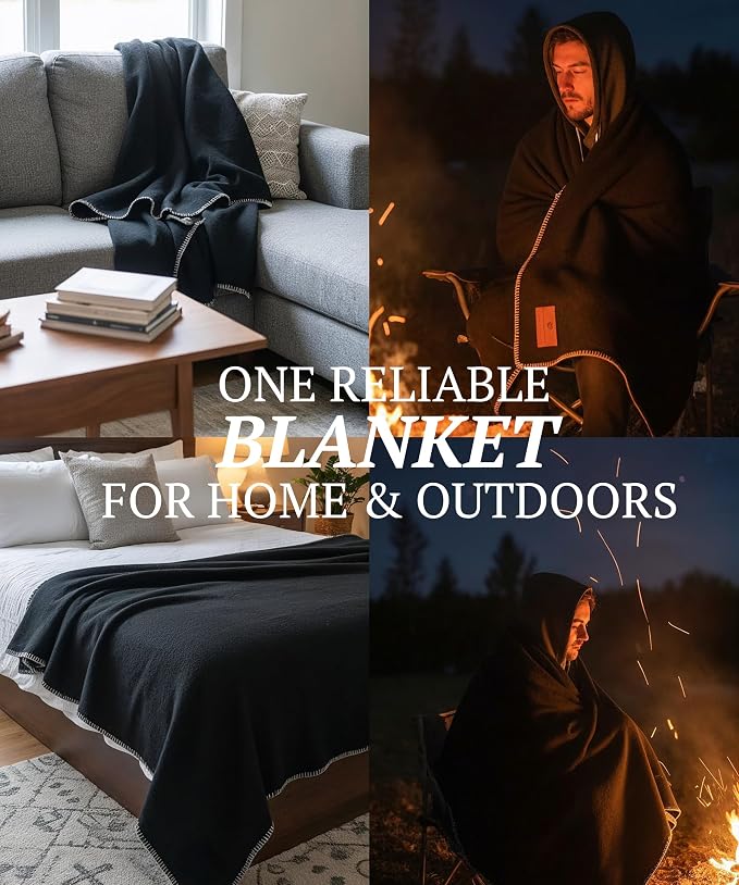 Whispering Winds 100% Wool Blanket, Premium King Size (108"x90") | Soft, Warm, Thick, Comfortable, For Bed, Couch, Home, Car, Camping, Outdoors, Survival