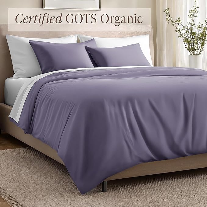 Bare Home 100% Organic Cotton Sateen Duvet Cover Set - Full/Queen Size - 400 Thread Count - Smooth Sateen Weave - Warm & Luxurious - Duvet Cover (Queen, Dusty Purple)
