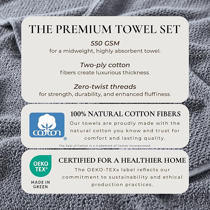 Great Bay Home 100% Cotton 6 Piece Bath Sheet Set - Absorbent, Quick-Drying, Durable Bath Towels for Bathroom Decor - Low-Twist, Two-Ply Fibers (Chambray Blue)