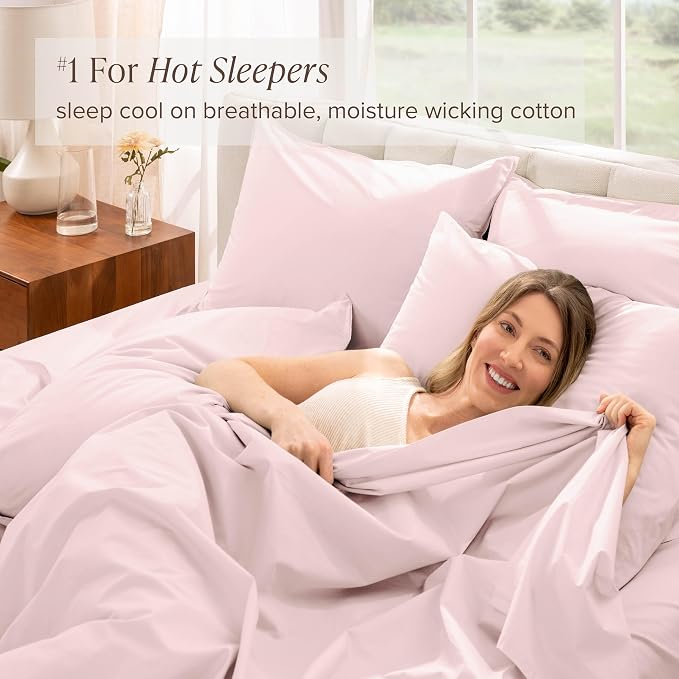 Bare Home 100% Organic Cotton Queen Sheet Set - Crisp Percale Weave - Lightweight & Breathable - Bedding Sheets & Pillowcases (Queen, Dusty Pink)