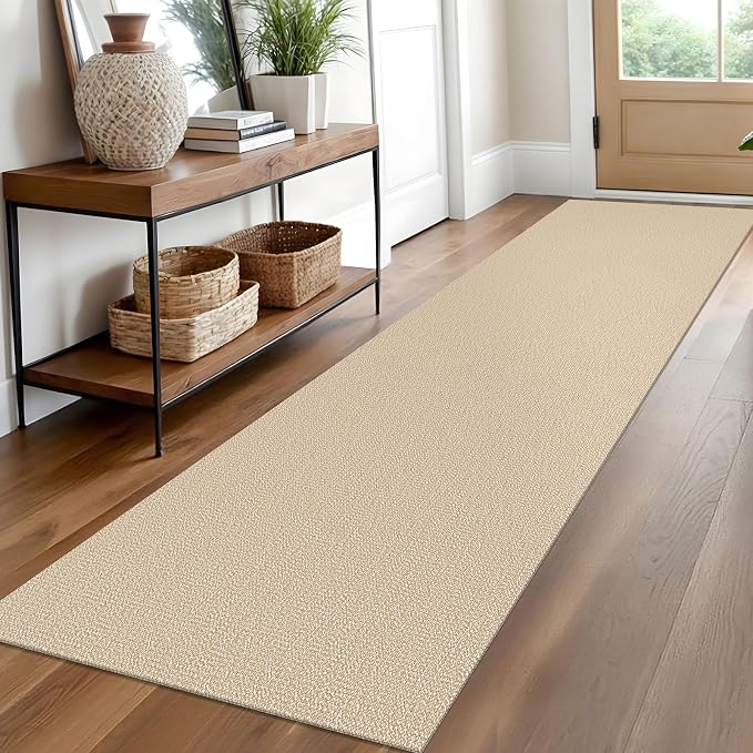EARTHALL Washable Runner Rug 2x10 Ft Non Slip Runners for Hallways Long Cotton Rubber Backed Kitchen Runner Braided Indoor Floor Carpet Runners for Entryway, Hallway, Kitchen, Golden Beige/White