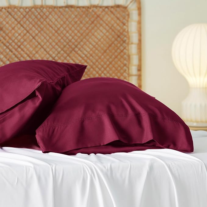 Bedsure King Size Pillow Cases Set of 2, Cooling Pillow Cases King, Rayon Derived from Bamboo Burgundy Pillowcases, PureWoven Silky Soft Bedding Pillow Covers with Envelope Closure, 20x36 Inches