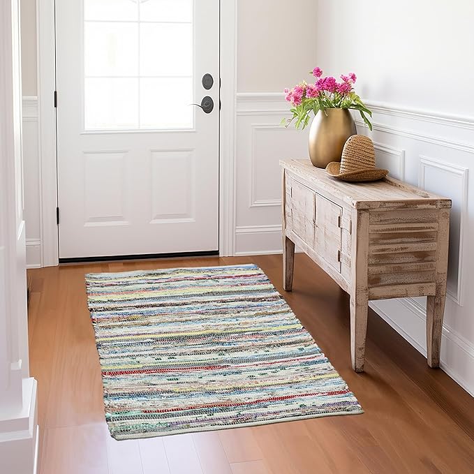 COTTON CRAFT Cotton Chindi Rag Rug - 2 Pack - 27 x 45 inches Reversible Handwoven Area Rugs - Boho Farmhouse Rustic Vibrant Decorative Accent Rug for Kitchen, Entryway, Living Room - Multicolor