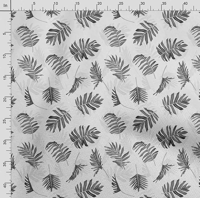 Soimoi Leaves Print - White, Pure Silk Fabric - 42 Inch Wide, 1 Yard, Lightweight Material, Perfect for Elegant Dresses, Sarees, Scarves, Evening Wear