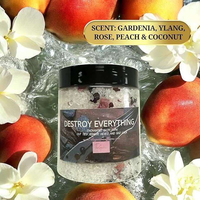 Destroy Everything Spiritual Bath Salts for Energy Cleansing & Uncrossing | Ritual Bath Soak for Spiritual Cleansing, Purification & Banishing Rituals 12oz | Hoodoo Voodoo Conjure Wicca Spell