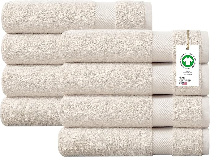 100% Organic Cotton Towels 650 GSM Plush Feather Touch Quick Dry Bath Towel, Pack of 8 GOTS Certified, Oeko-Tex Green Certified, Organic Cotton Bath Towel, 30"X58"