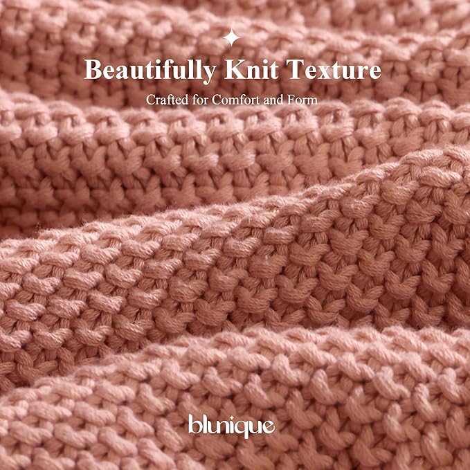 100% Cotton Cable Knit Throw Blanket, Large Lightweight Soft Knit Blanket for Sofa Couch Bed, Breathable All-Season Throw, Cozy Decorative Blanket, 60 x 80 Inch,Pink