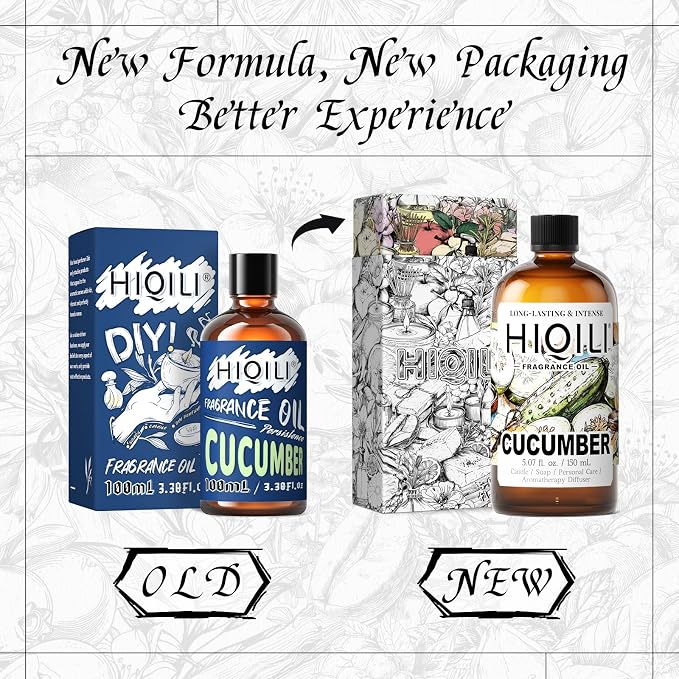 HIQILI Cucumber Fragrance Oil for Diffuser, DIY Soap & Candle - 5.07 Fl Oz | Long-Lasting Fresh Scents for DIY Body Spray, Bath & Skin Products, Pet Safe, Graduated Dropper Included