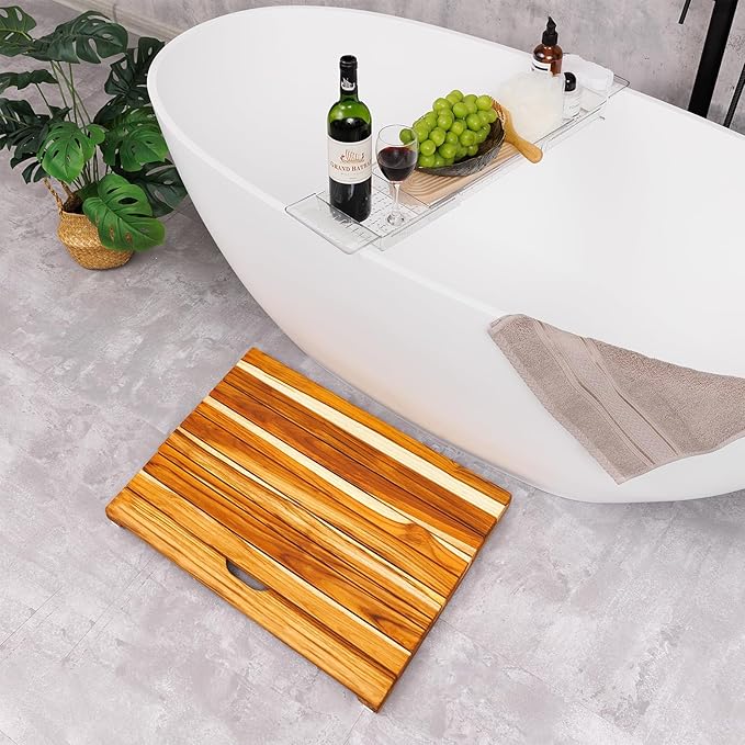 NNN 27" x 27" Teak Shower Mat – Handcrafted, Marine-Grade Reinforced, Supports Up to 400 lbs, Indonesian Teak.