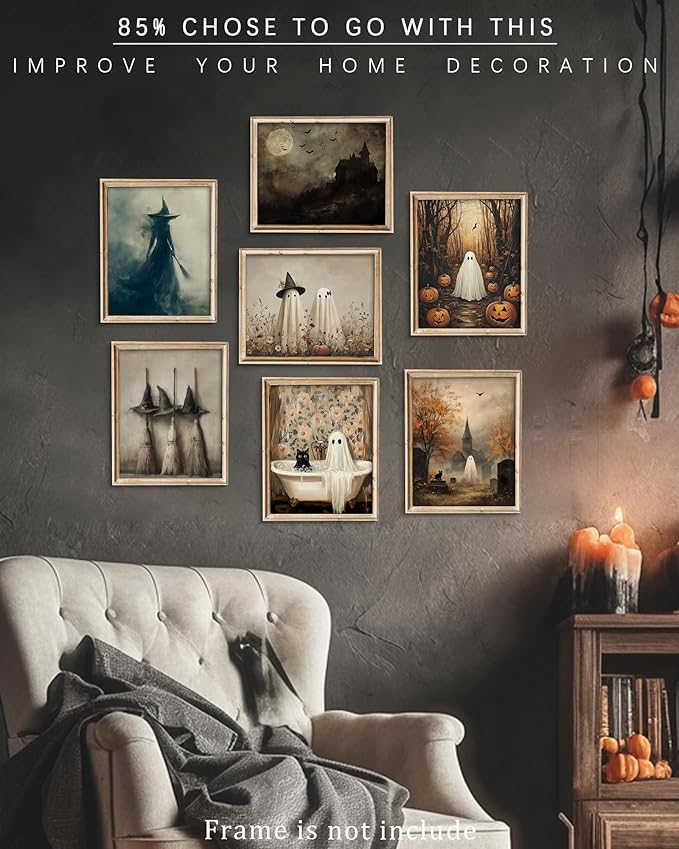 Vodefoad Vintage Witch Wall Art Halloween Decor, Retro Gothic Witch Print, Spooky Witch in Dark Forest Canvas Prints for Wall Decor, Vintage Moody Halloween Wall Art | Witchy Cottage Fall Halloween Decor for Gallery, Living Room, Bathroom, Bedroom,Holi...