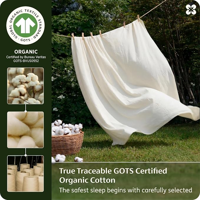 Bedsure 100% GOTS Certified Organic Cotton Sheets, Full Size Sheets, 16" Deep Pocket Bedsheets with Corner Straps, Eco-Friendly, Soft, Breathable & Luxury PureWoven Cotton Hotel Bedding, Ivory