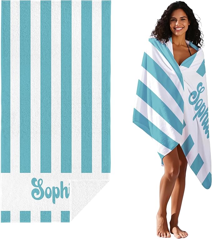 JML Personalized Beach Towel with Name, Custom Cabana Stripe Beach Towel, Customized Microfiber Pool Towel, Quick Dry & Absorbent Swim Towel for Adult,Anniversary, Birthday, Summer Holiday,Vacation