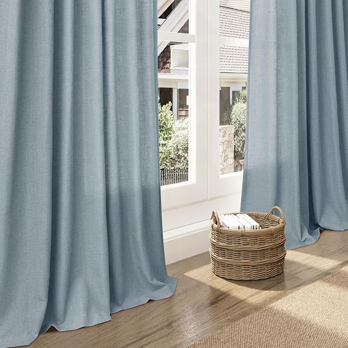 Nanspring Light Blue Linen Curtains 108 Inches Long for Living Room Bedroom 2 Panels Set Extra Long Back Tab Curtain Light Filtering Sheer Drapes Floor to Ceiling Curtain for Large Windows 52x108.