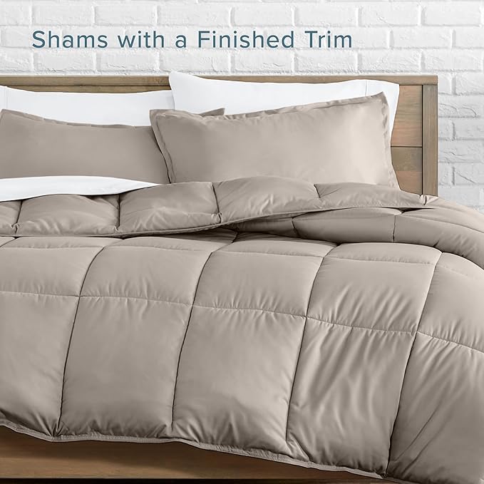 Bare Home Comforter Set - Full Size - Ultra-Soft - Goose Down Alternative - Premium 1800 Series - All Season Warmth (Full, Khaki)