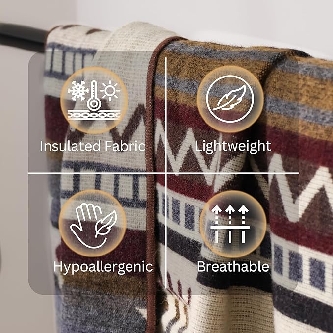 Native Pattern, Alpaca Wool Blanket XL Queen Size 93"x82", Cozy Blanket Handmade in South America (Brown)