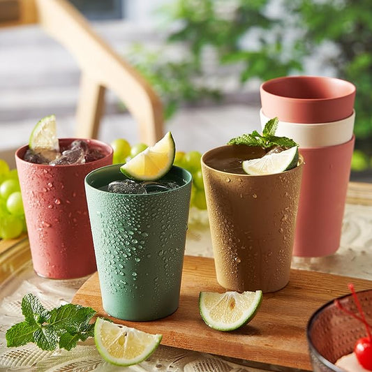 Wheat Straw & Bamboo Cups | Set of 6 Unbreakable 12oz Drinking Glasses, Premium, Reusable & Dishwasher Safe, 6 Vibrant Colors for Water, Juice or Coffee, Eco-Friendly Alternative to Plastic Glassware