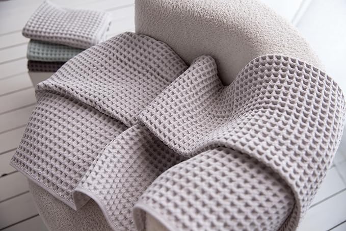 Waffle Cotton Bath Towels-100% Turkish Cotton, Quick Dry, Ultra Soft, Premium Absorbent, Weave Design, Fast Drying-2 Pieces Bath Towel Set (1 Large Bath Towel and 1 Hand Towel) (Beige)