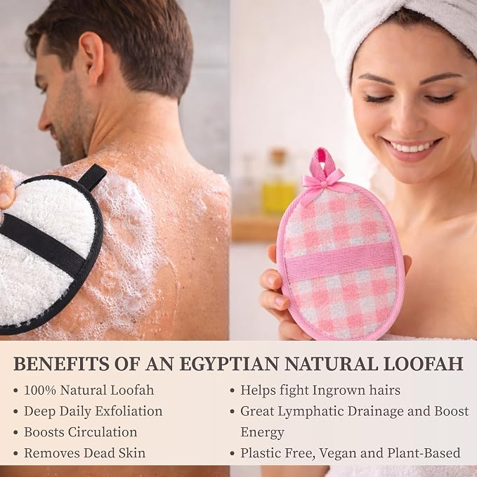 SERRENTO Couples Loofah Body Scrubber Set, Natural Shower Sponge, 4 Count