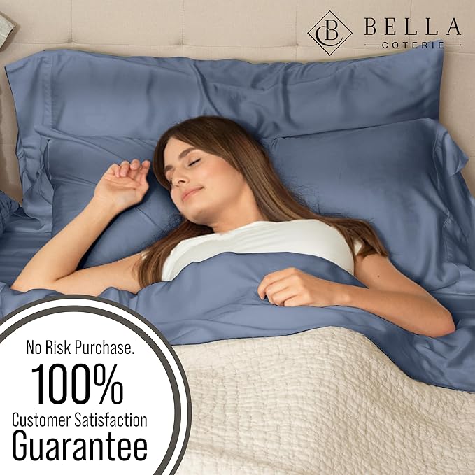 BELLA COTERIE | Luxury Bamboo Viscose Standard Size Pillowcase Set | 100% Organically Grown | Ultra Soft | Cooling | 2 Pcs [Slate Blue]