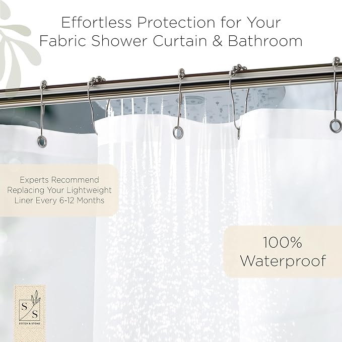 Stitch & Stone Shower Curtain Liner, Premium Heavyweight Durable Waterproof 8g PEVA for Bathroom with Weighted Magnets, Standard Size 72" x 72", Frosty 1 Pack