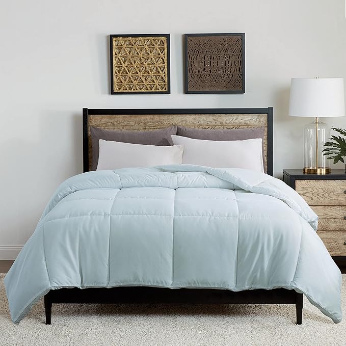 Feather and Loom European Gusset All Season Down Alternative Comforter - 1.5-inch Gusset for Extra Loft, Easy Care Microfiber Cover, Hypoallergenic Fill - Color: Dusty Aqua | Size: Full/Queen