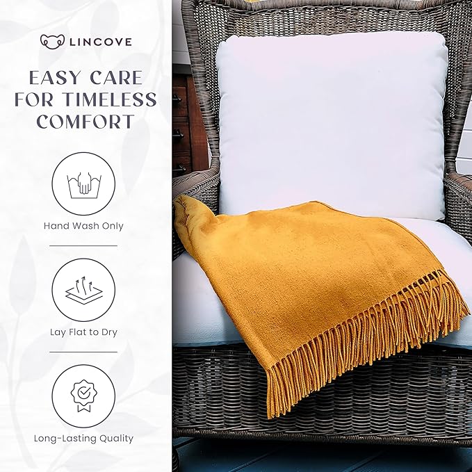 Lincove Pure Cashmere-Merino Wool Blanket - Warm & Soft Throw Blanket - 74"x55" Comfortable and Cozy Throw Blankets for Couch, Sofa, or Chair - Lightweight and Classic Throws - Olive