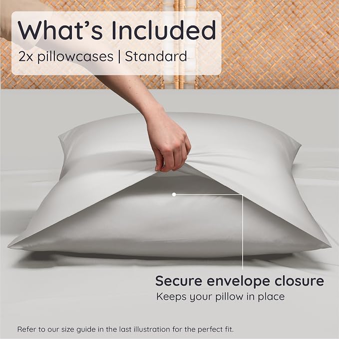 Bambaw 100% Viscose Derived from Bamboo Pillowcases Standard Size – Set of 2 Cooling Pillow Cases Standard Size, Super Soft Pillow Cases with Envelope Closure, Anti Acne Pillow Case (Moonlight Gray)