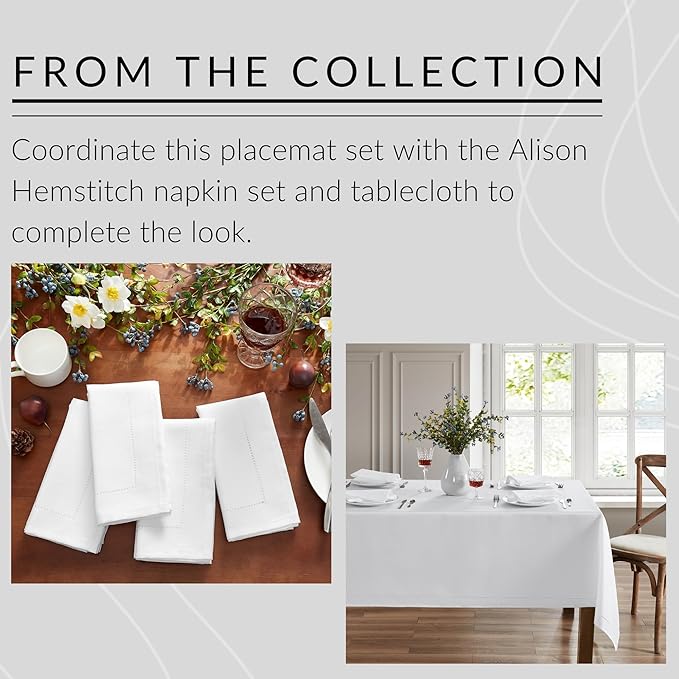 Elrene Home Fashions Alison Eyelet Border Design Cloth Wrinkle Resistant Fabric Placemat, Set of 4, 13"x19", Cranberry