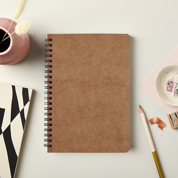Spiral Kraft Notebooks 5.8” x 8.3”, Set of 12 College Ruled Journals, Thick Paper Writing Notebooks with Brown Cover for School, Office & Travel,60 Sheets Each(120pages)