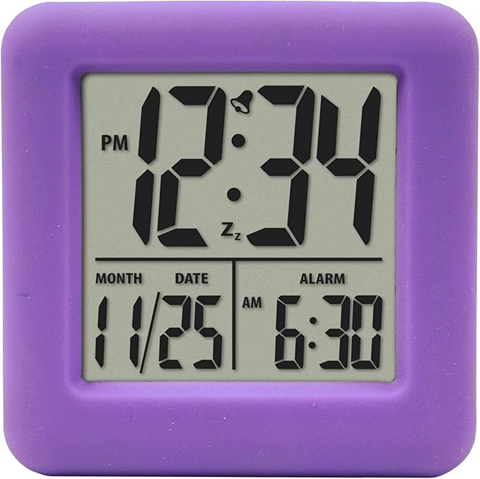 Equity 70912 Digital Purple Silicone Cube Alarm Clock with On-Demand Backlight