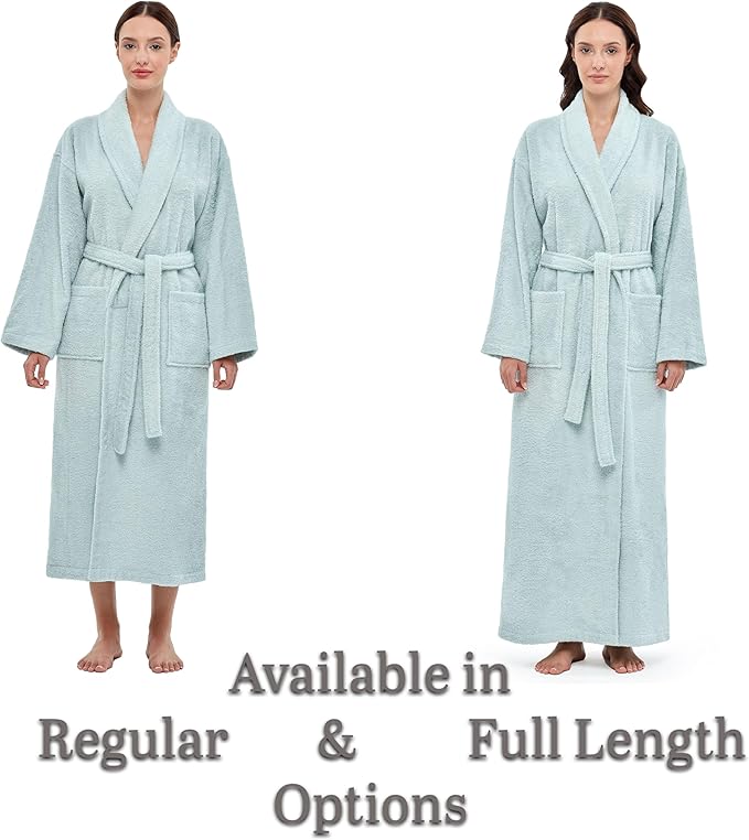 Arus Women's Shawl Collar Robe, Turkish Terry Cotton Bathrobe,with Regular and Full Length Options