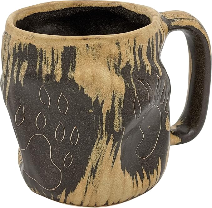 One (1) MARA STONEWARE COLLECTION - 20 Oz. Rock Art Coffee Cup Collectible Dinner Mug - Bear & Wolf Paws by Mara Stoneware