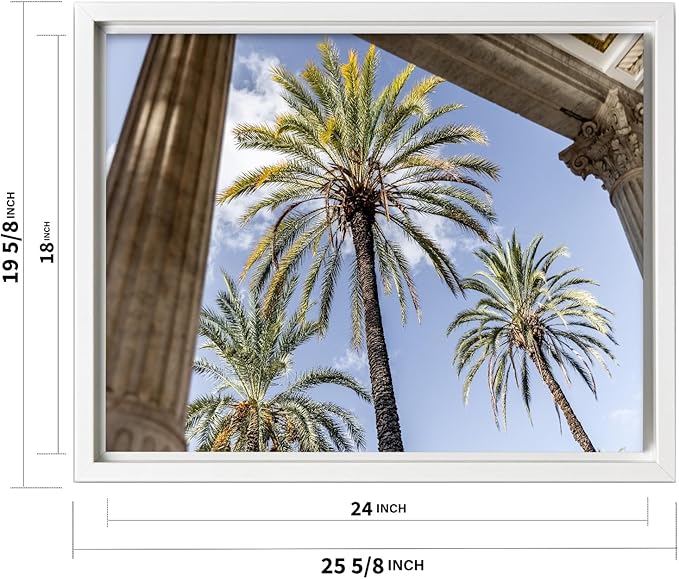 Monem Art Palermo Palm Trees Sicily Print - Tropical European Architecture Poster - Wall Decor for Living Room, Bedroom or Office - 18x24 White Framed CANVAS Wall Art by Mareike Bohmer
