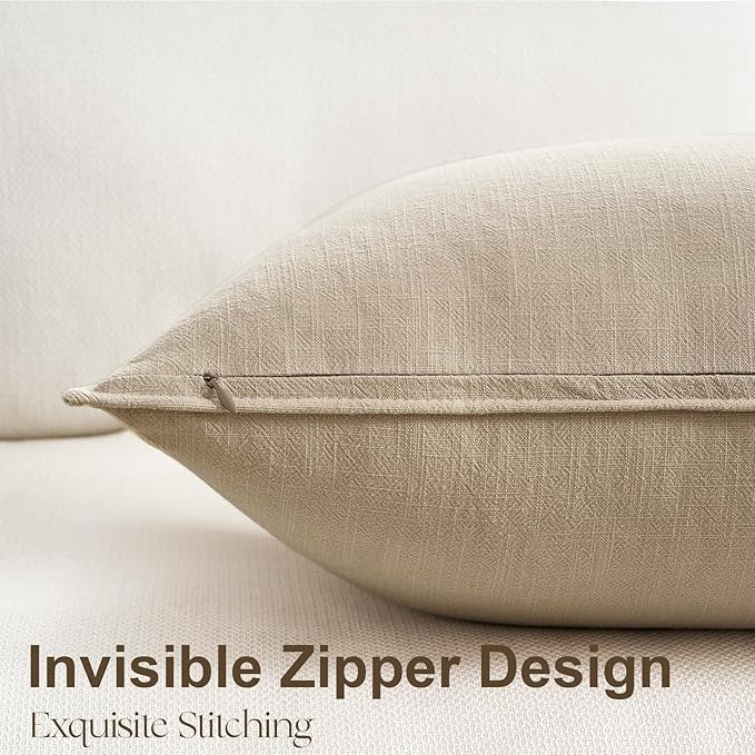 Linen and Cotton Decorative Pack of 4 Throw Pillow Covers Soft Accent Farmhouse Neutral Cushion Case 20 x 20 Inch Pillowcase with Flange for Chair Couch Sofa Bedroom Living Room Home Decor