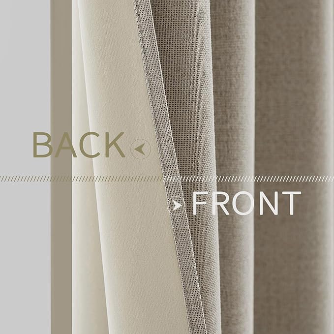 MIULEE 100% Blackout Linen Textured Curtains for Bedroom Solid Thermal Insulated Pebble Taupe Grommet Room Darkening Curtains & Drapes Luxury Decor for Living Room 52 x 96 Inch (2 Panels)