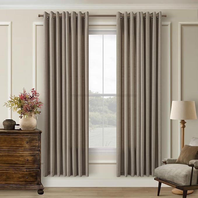 Tan Brown Semi Sheer Curtains 72 Inch Long Faux Linen Bronze Grommet Non-See-Through Privacy Drapes Cottagecore Boho Shabby Chic Bay Window Living Curtains 72 Inch Length 2 Panels Set for Living Room