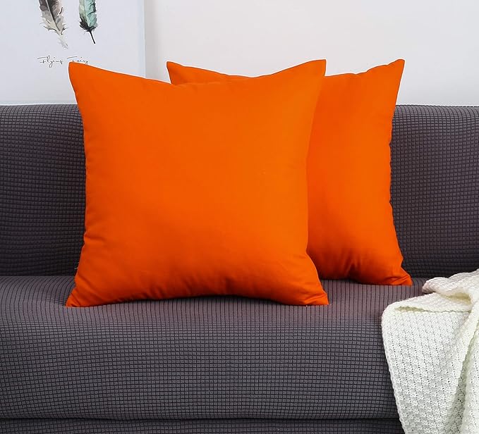 TangDepot 100% Cotton Solid Throw Pillow Cover 24x24 Orange | 100% cotton, same-color zip, machine wash & air dry. For living room, bedroom, office, car. 42 colors, 371 sizes. Cover only.