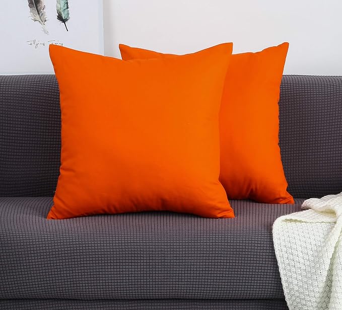 TangDepot Handmade Decorative Solid 100% Cotton Canvas Throw Pillow Covers/Pillow Shams, (28" x28" , Orange, 1 Count (Pack of 1)) | 100% cotton, same-color zip, machine wash & air dry. For living room, bedroom, office, car. 42 colors, 452 sizes. Cover ...