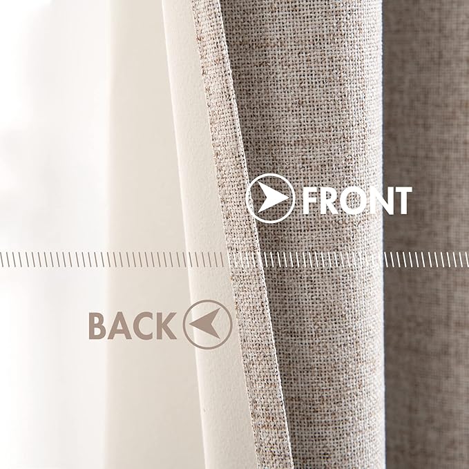 MIULEE Blackout Curtains for Bedroom Linen Texture Solid Thermal Insulated Natural Khaki Grommet Room Darkening Curtains & Drapes Luxury Decor for Living Room Nursery 52x72 Inch (2 Panels)