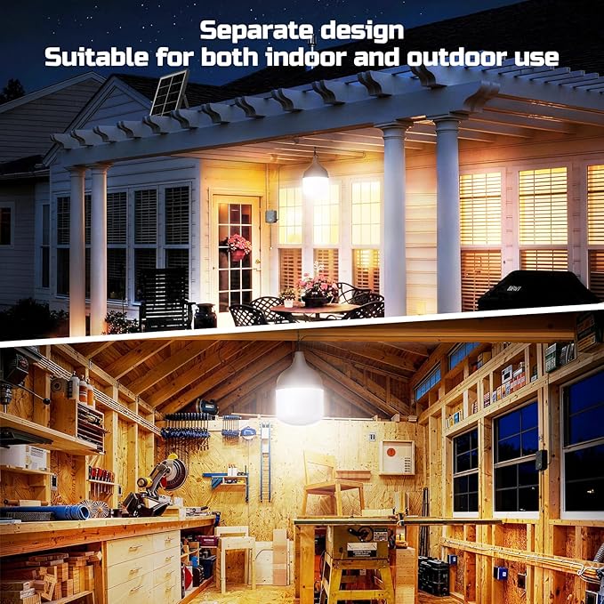 Solar Shed Light Indoor Outdoor, 2200LM Pendant Light Daytime Available with Pull String, Dusk to Dawn Solar Indoor Lights, 3 Lighting Modes, IP65 Waterproof for Barn, Gazebo, Shop, Garage