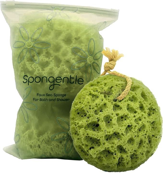 Spongentle Loofah Sponge for Shower and Bathing, Bath Sponge with Dual Texture, Shower Pouf for Gentle and Deep Exfoliation, Large Size Body Scrubber for Men & Women, PU Foam, 37% More Lather, 3 Pack
