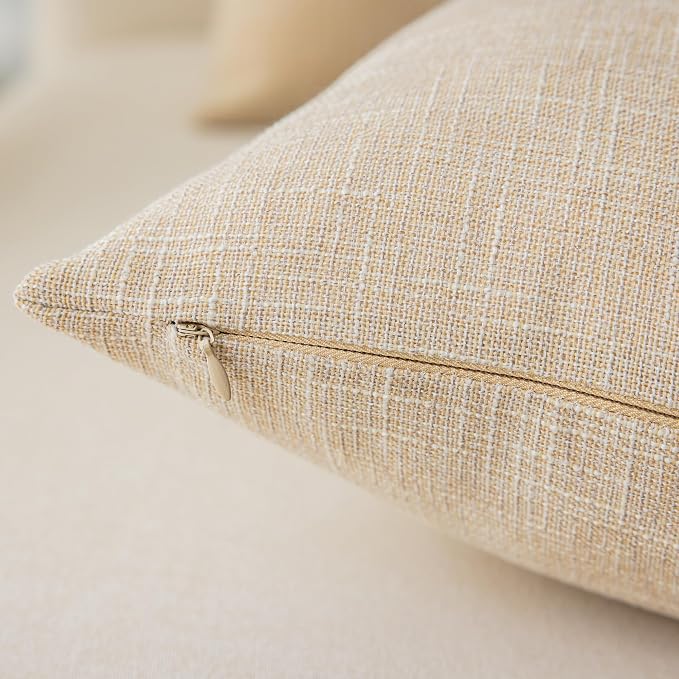 Kevin Textile Pack of 2, Decorative 2 Tone Linen Pillow Covers Cushion Cover for Chair/Sofa/Bed/Car, 16 x 16 Inches, Cream Beige