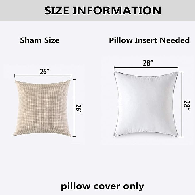 Kevin Textile 2 Pcs Simple Linen Pillow Covers Nordic Stars Soft Cushion Case with Hidden Zipper, 24"x24", Light Beige