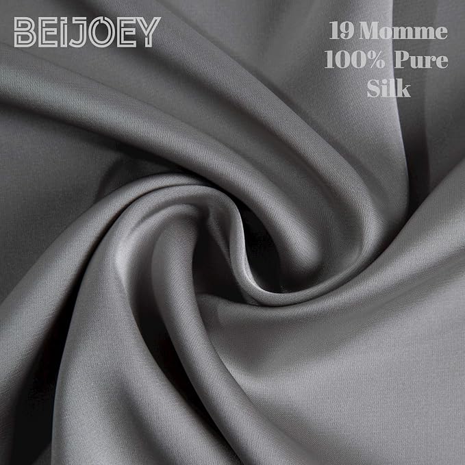 100% Mulberry Silk Pillowcase 2 Pack for Hair and Skin,with Hidden Zipper,Both Sides 19 Momme 600 Thread Count Natural Silk Pillow Cover,Soft Breathable Smooth (Gray, Queen 20''x30'')