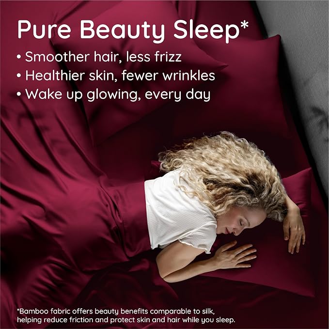 Bambaw 100% Viscose Derived from Bamboo Pillowcase King Size – Set of 2 Cooling Pillow Cases King with Envelope Closure, Anti Acne Pillow Case, Breathable & Super Soft Pillow Cases (Burgundy)
