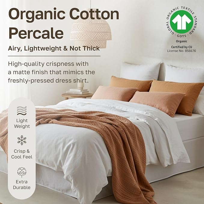 California Design Den Twin Sheets Set - Deep Pocket 100% Organic Cotton Sheets, Cool & Crisp Percale, Durable Bedding Set - Grey