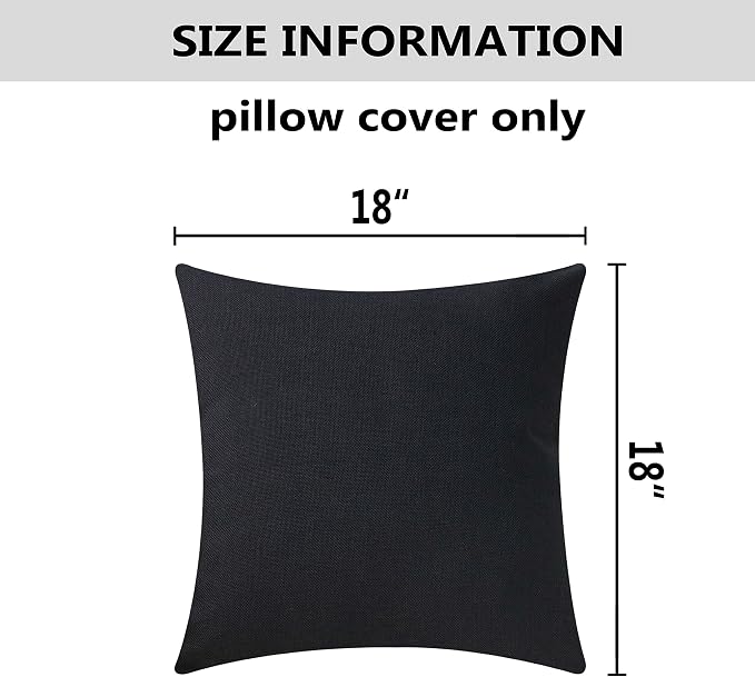 Home Brilliant 18x18 Pillows Covers Lined Linen Throw Pillow Covers for Bed Couch Sofa, Set of 2, 18 x 18 inches(45cm), Black