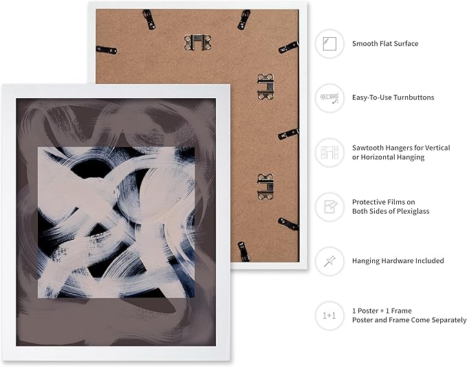 Monem Art Monochrome Abstract Brushstroke Painting Print - Modern Minimalist Graphic Art Poster - Wall Decor for Living Room, Bedroom or Office - 8x10 White Framed Wall Art by Mareike Bohmer